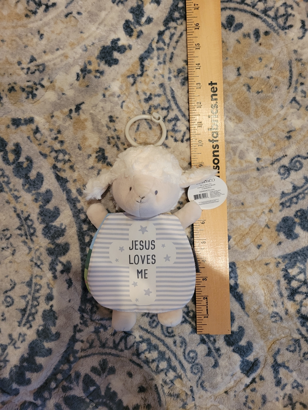 NWT Plush Lamb Rattle with 'Jesus Loves Me' - Blue & Cream
